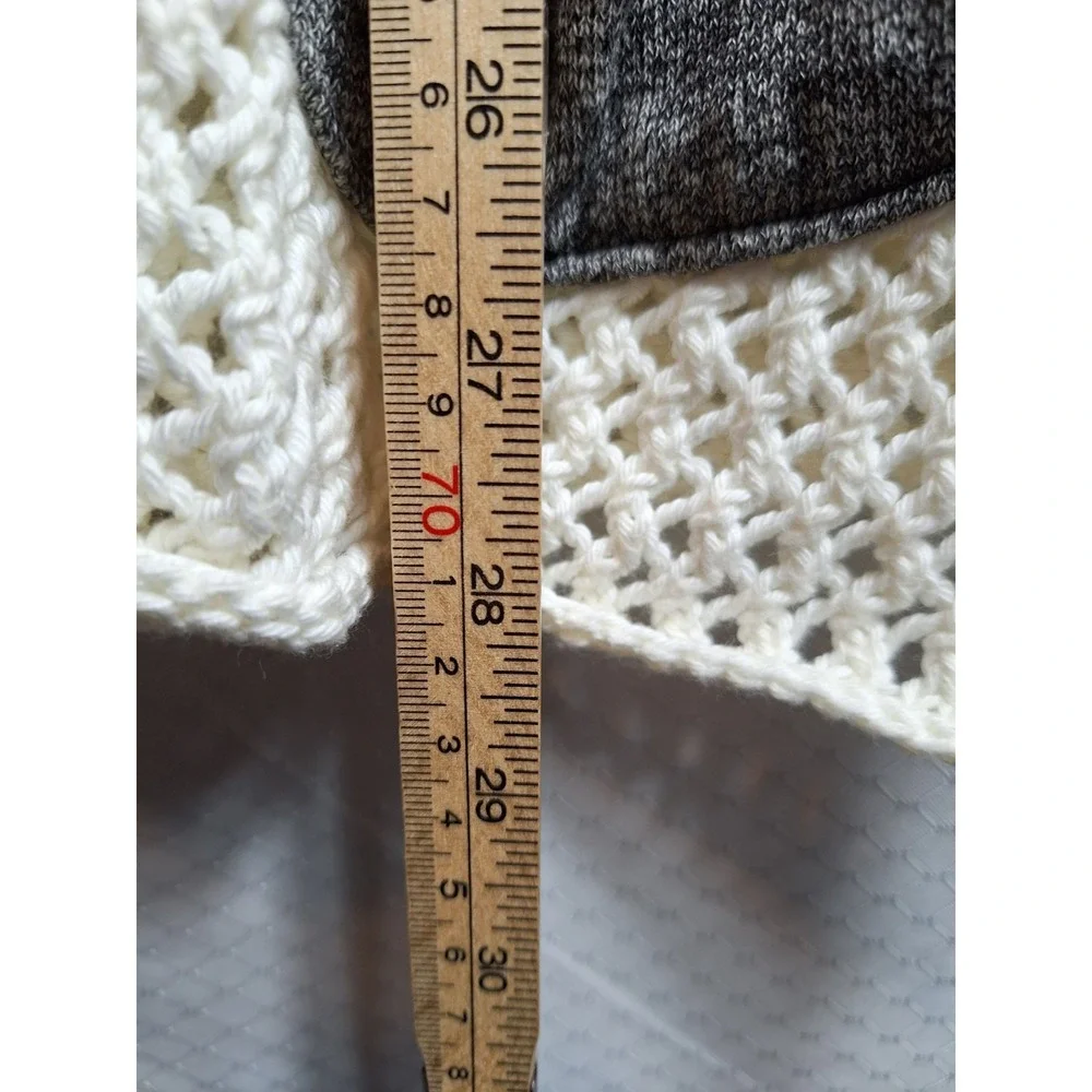 SOFT SURROUNDINGS Crochet Open Knit Sweater Sz M White Black Pockets Lagenlook - Picture 7 of 7